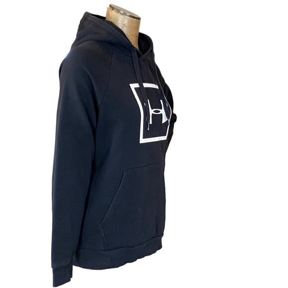 Under Armour Black w/ White Logo Graphic Hoodie Pullover Sweatshirt Mens M 249L - Picture 3 of 8